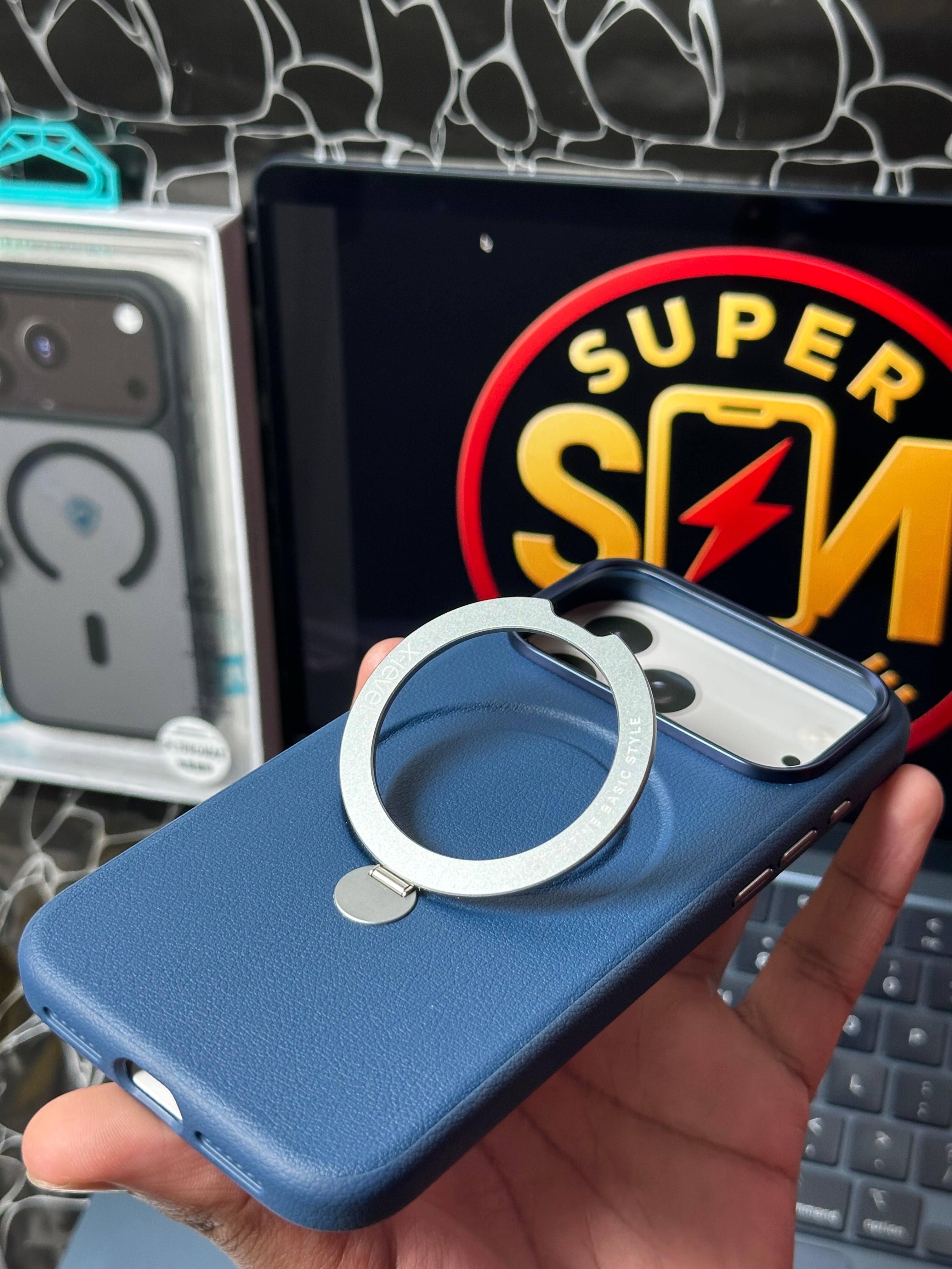 17ProMax Magsafe Leather Case Deep Blue