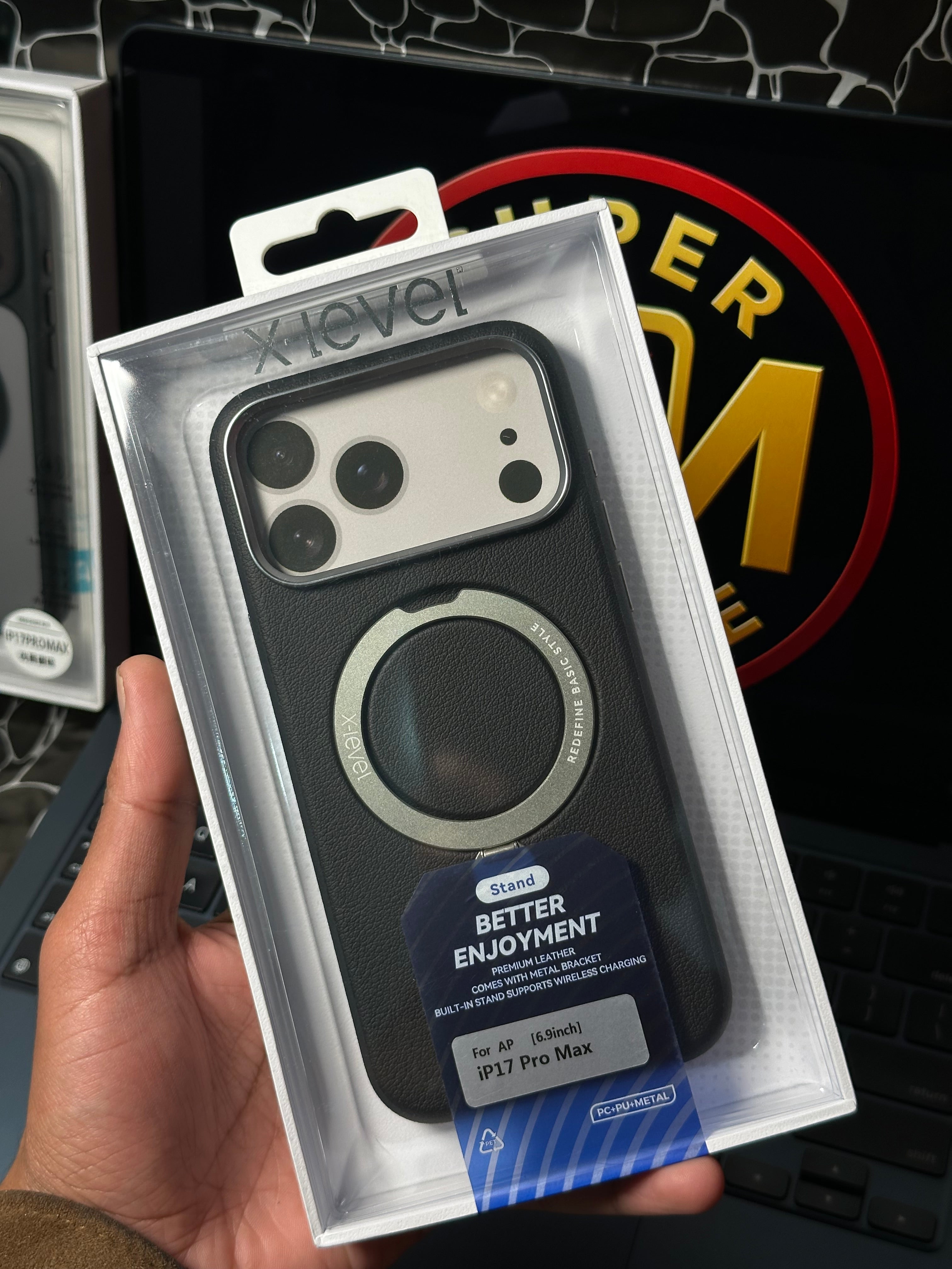 17ProMax Leather Case With Magsafe Stand  Black