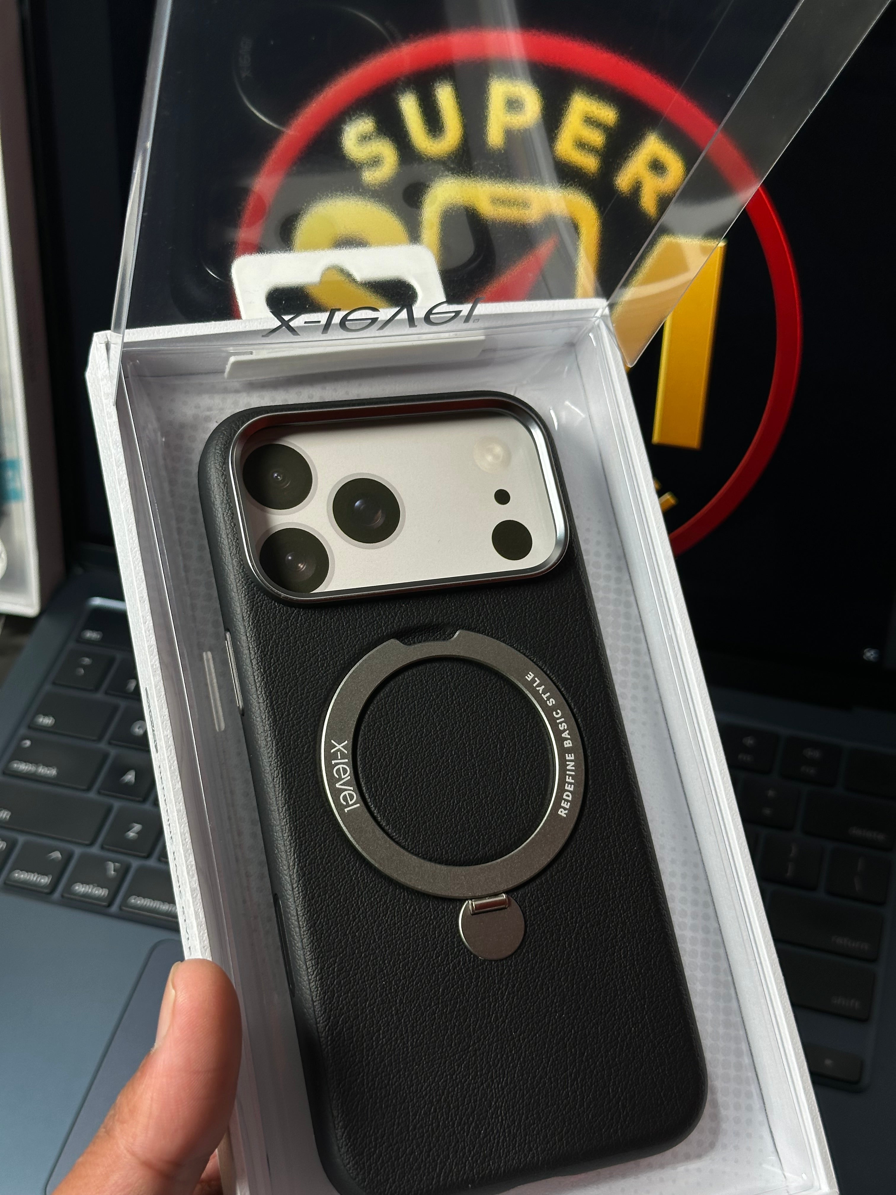 17ProMax Leather Case With Magsafe Stand  Black