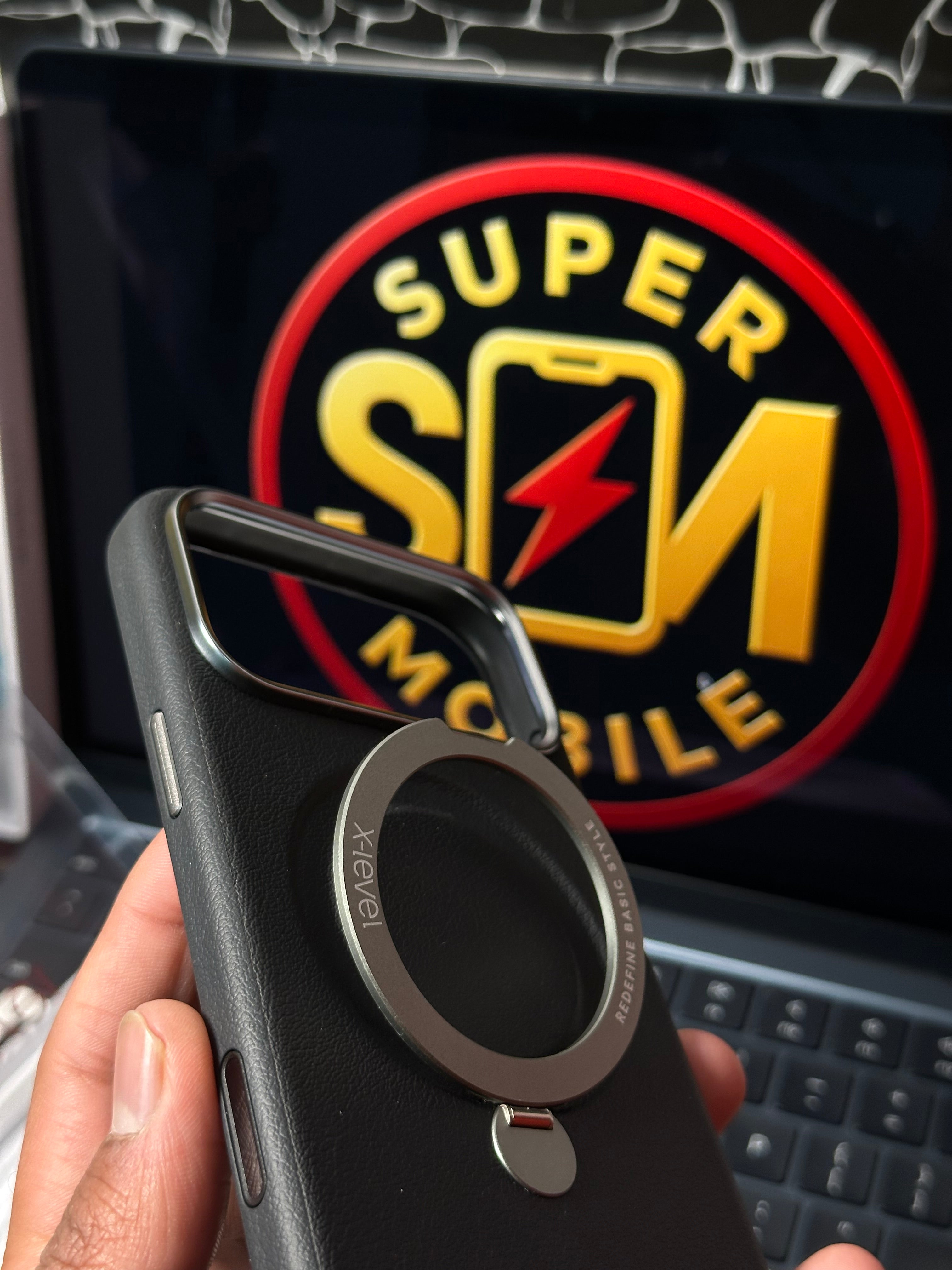 17ProMax Leather Case With Magsafe Stand  Black